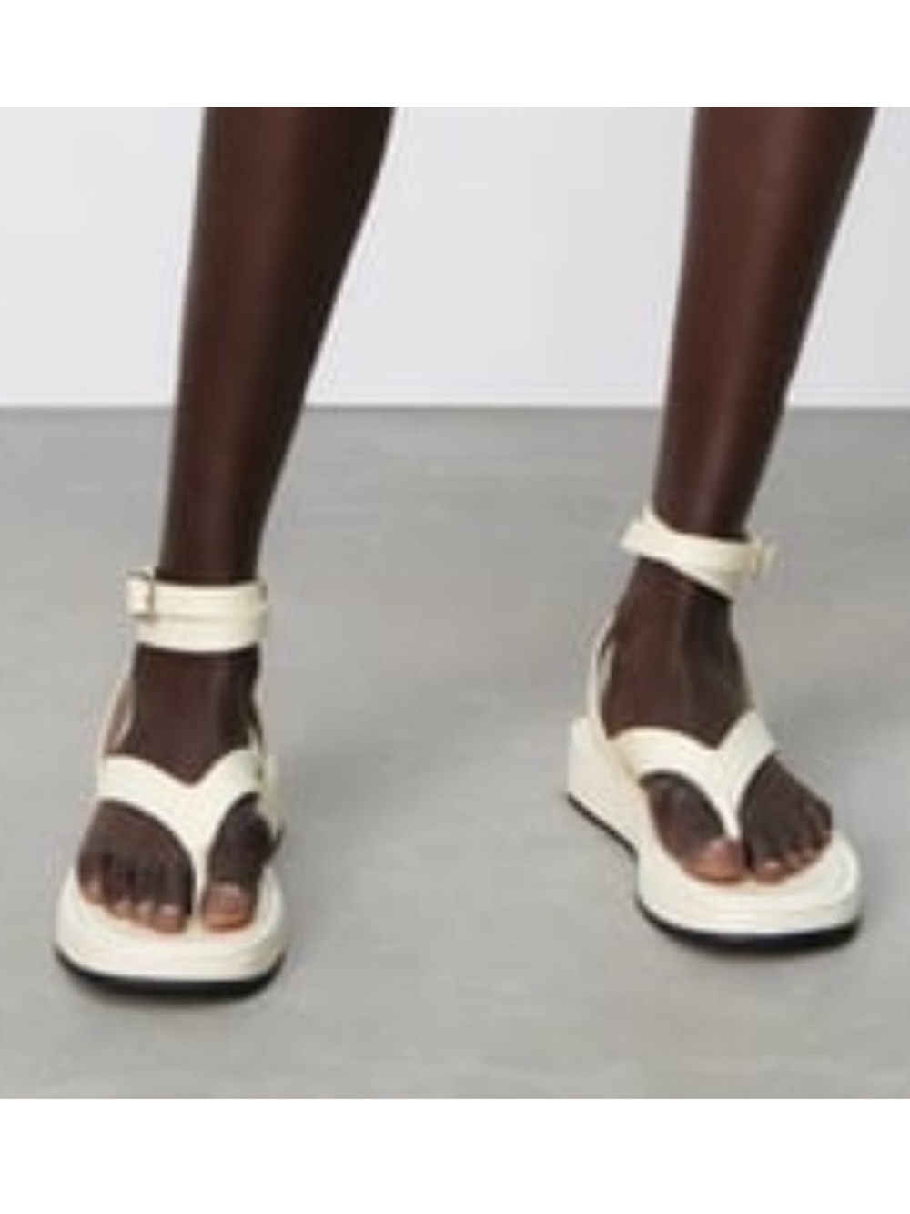 Genuine Leather ZARA Ankle Wrap Thong Platform Sandals Sz 7.5 EU 38 CREAM NWT